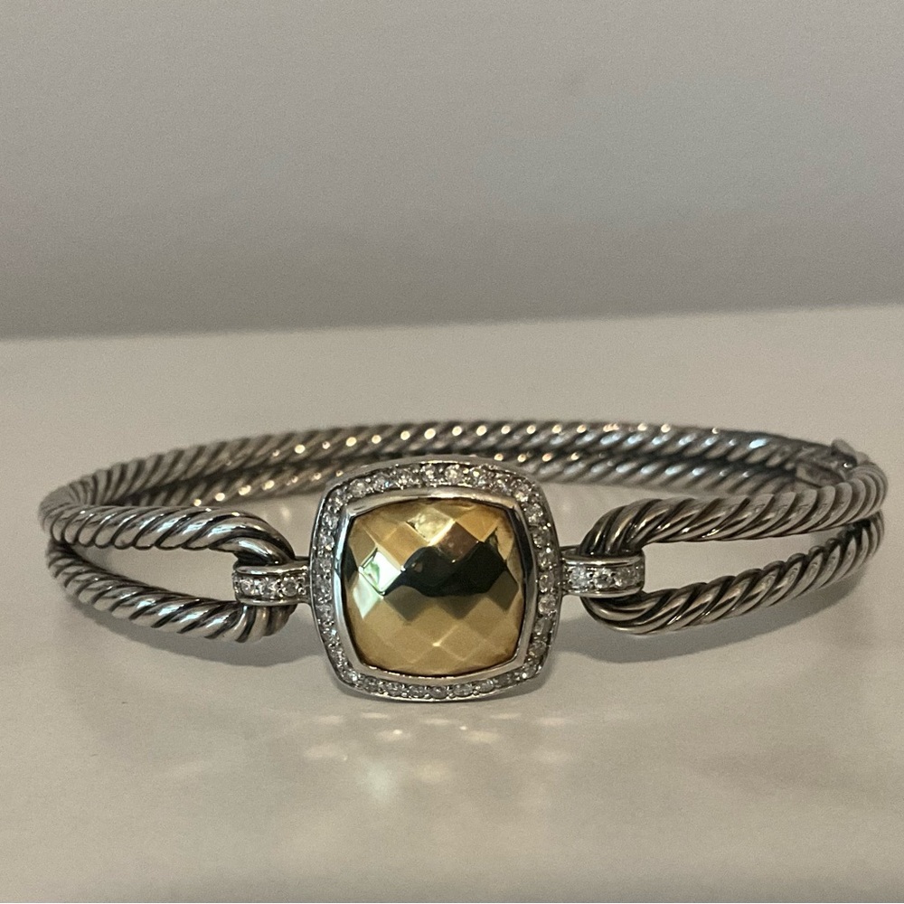 David Yurman Albion Bracelet Silver Gold Diamonds Size Small